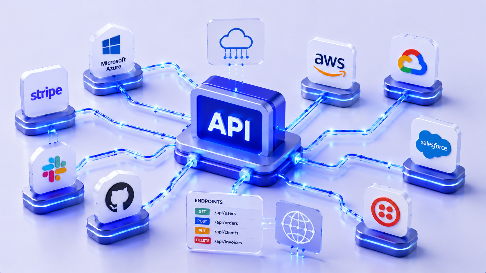 Integración de plataformas mediante APIs REST y servicios cloud conectados.